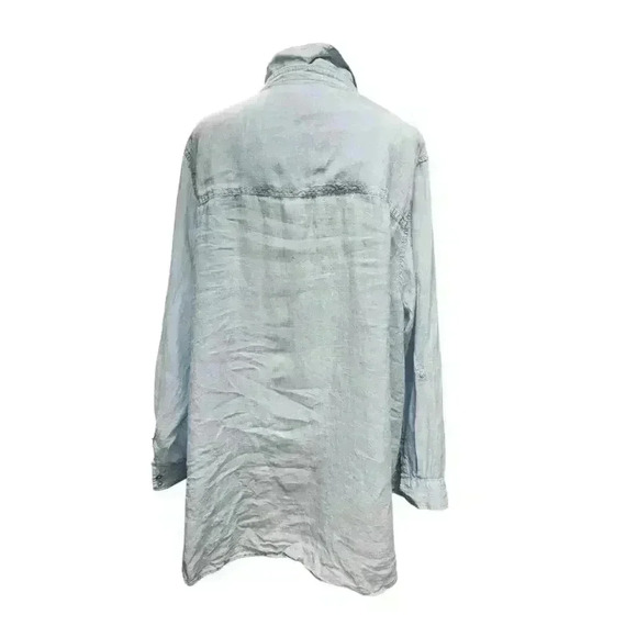 Sigrid Olsen 100% Linen Blue V-Neck Light Blue Blouse Button Down Shirt Size XL - Picture 8 of 16